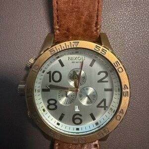 Nixon 5130 Chrono Gold Watch with Brown Strap
